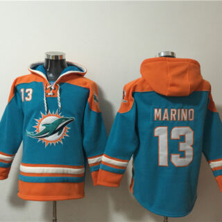 Men's Miami Dolphins #13 Dan Marino Aqua Ageless Must-Have Lace-Up Pullover Hoodie