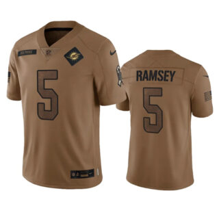 Men's Miami Dolphins #5 Jalen Ramsey 2023 Brown Salute To Service Limited Stitched Football Jersey