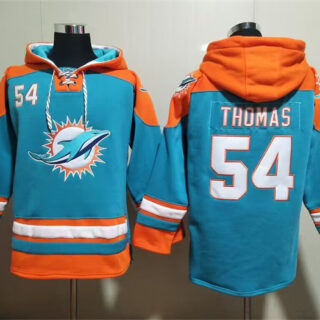 Men's Miami Dolphins #54 Zach Thomas Aqua Lace-Up Pullover Hoodie