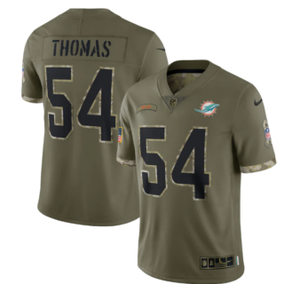 Men's Miami Dolphins #54 Zach Thomas Olive 2022 Salute To Service Limited Stitched Jersey