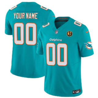 Men's Miami Dolphins Active Player Custom Aqua 2023 F.U.S.E. With John Madden Patch Vapor Limited Stitched Football Jersey