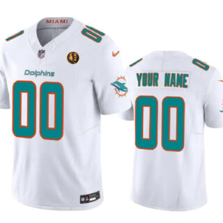 Men's Miami Dolphins Active Player Custom White 2023 F.U.S.E. With John Madden Patch Vapor Limited Stitched Football Jersey