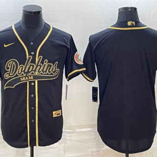 Men's Miami Dolphins Blank Black Gold With Patch Cool Base Stitched Baseball Jersey
