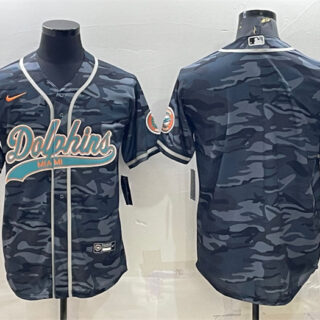 Men's Miami Dolphins Blank Grey Camo With Patch Cool Base Stitched Baseball Jersey
