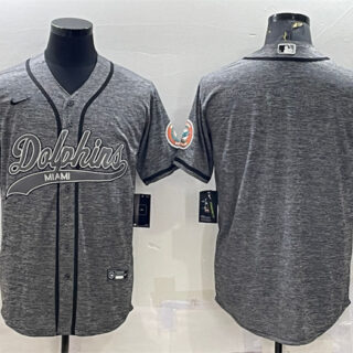 Men's Miami Dolphins Blank Grey With Patch Cool Base Stitched Baseball Jersey