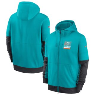 Men's Miami Dolphins New 2020 Nike Aque Black Fan Gear Mascot Performance Full Zip Hoodie