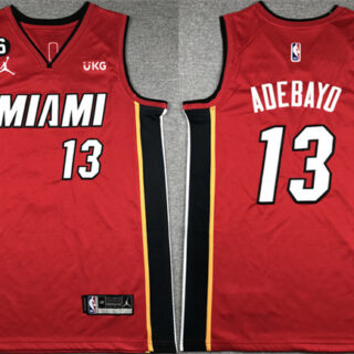 Men's Miami Heat #13 Bam Adebayo Red Statement Edition With NO.6 Patch Swingman Stitched Jersey