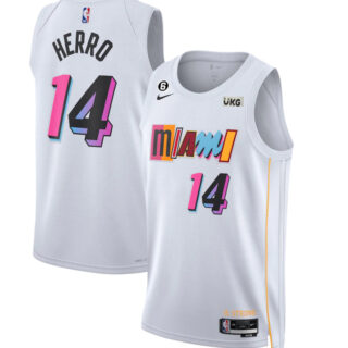 Men's Miami Heat #14 Tyler Herro White 2022 23 City Edition With NO.6 Patch Stitched Jersey