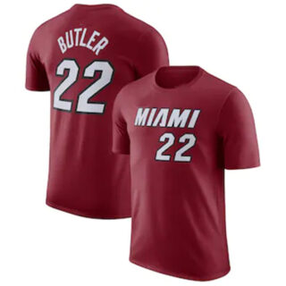 Men's Miami Heat #22 Jimmy Butler Red 2022 23 Statement Edition Name & Number T-Shirt