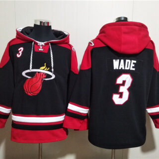 Men's Miami Heat #3 Dwyane Wade Black Ageless Must-Have Lace-Up Pullover Hoodie
