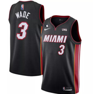 Men's Miami Heat #3 Dwyane Wade Black With NO.6 Patch Stitched Jerseys