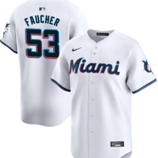 Men's Miami Marlins #53 Calvin Faucher White Home Limited Stitched Baseball Jersey