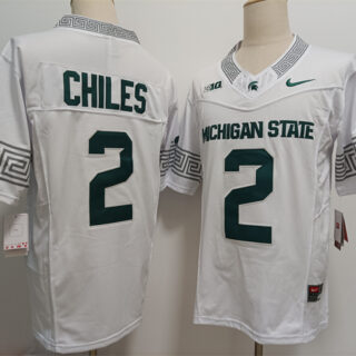 Men's Michigan State Spartans #2 Aidan Chiles White F.U.S.E. Stitched Football Jersey