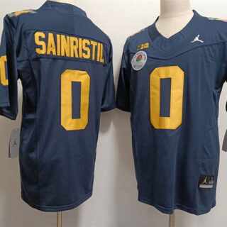 Men's Michigan Wolverines #0 Mike Sainristil 2023 F.U.S.E. Navy Rose Bowl Patch Stitched Jersey