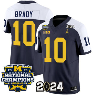 Men's Michigan Wolverines #10 Tom Brady Navy White 2024 F.U.S.E. With 2023 National Champions Patch Stitched Jersey