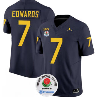Men's Michigan Wolverines #7 Donovan Edwards 2023 F.U.S.E. Navy Blue Rose Bowl Patch Stitched Jersey