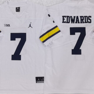 Men's Michigan Wolverines #7 Donovan Edwards White Stitched Jersey