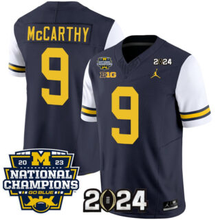 Men's Michigan Wolverines #9 J.J. McCarthy Navy White 2024 F.U.S.E. With 2023 National Champions Patch Stitched Jerseys