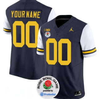 Men's Michigan Wolverines ACTIVE PLAYER Custom 2023 F.U.S.E. Navy White Rose Bowl Patch Stitched Jersey