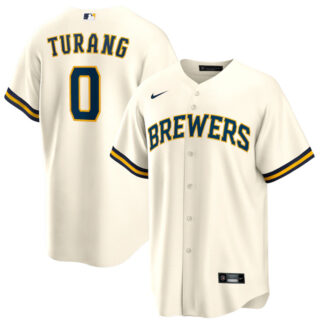 Men's Milwaukee Brewers #0 Brice Turang Cream Cool Base Stitched Jersey