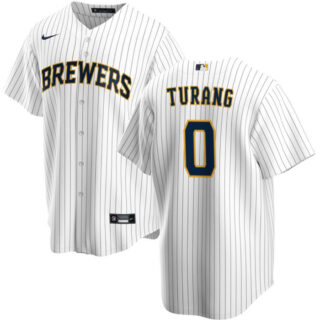 Men's Milwaukee Brewers #0 Brice Turang White Cool Base Stitched Jersey