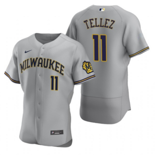 Men's Milwaukee Brewers #11 Rowdy Tellez Grey Flex Base Stitched MLB Jersey
