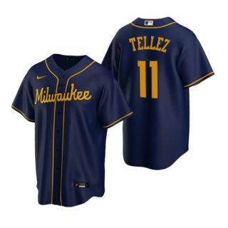 Men's Milwaukee Brewers #11 Rowdy Tellez Navy Cool Base Stitched Jersey
