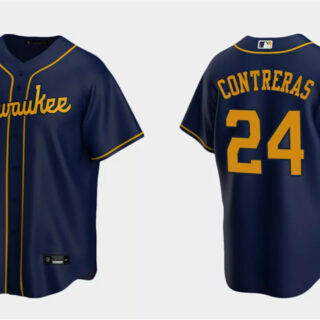 Men's Milwaukee Brewers #24 William Contreras Navy Cool Base Stitched Jersey