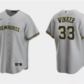 Men's Milwaukee Brewers #33 Jesse Winker Grey Cool Base Stitched Jersey