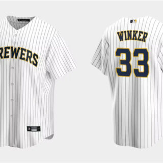 Men's Milwaukee Brewers #33 Jesse Winker White Cool Base Stitched Jersey