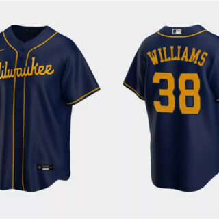 Men's Milwaukee Brewers #38 Devin Williams Navy Cool Base Stitched Jersey