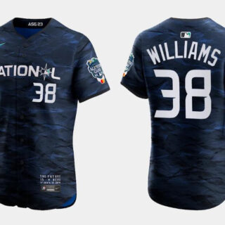 Men's Milwaukee Brewers #38 Devin Williams Royal 2023 All-Star Flex Base Stitched Baseball Jersey