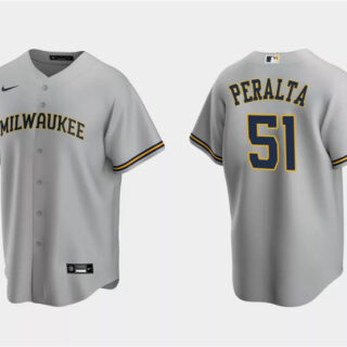 Men's Milwaukee Brewers #51 Freddy Peralta Grey Cool Base Stitched Jersey
