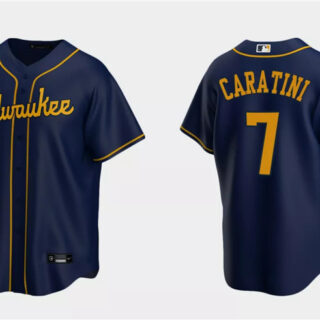 Men's Milwaukee Brewers #7 Victor Caratini Navy Cool Base Stitched Jersey