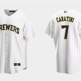 Men's Milwaukee Brewers #7 Victor Caratini White Cool Base Stitched Jersey