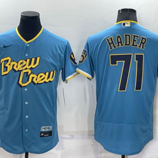 Men's Milwaukee Brewers #71 Josh Hader 2022 Powder Blue City Connect Flex Base Stitched Jersey