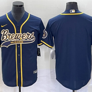 Men's Milwaukee Brewers Blank Navy Cool Base Stitched Jersey