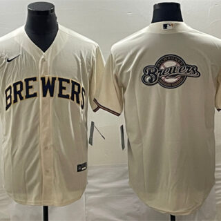 Men's Milwaukee Brewers Cream Team Big Logo Cool Base Stitched Jersey