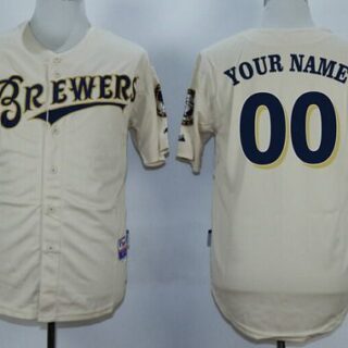 Men's Milwaukee Brewers Customized 2013 Cream MLB Majestic Jersey