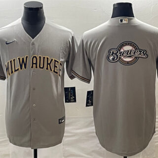 Men's Milwaukee Brewers Gray Team Big Logo Cool Base Stitched Jersey