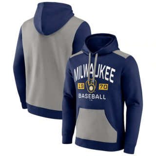 Men's Milwaukee Brewers Navy Grey Chip In Pullover Hoodie