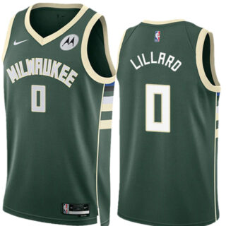 Men's Milwaukee Bucks #0 Damian Lillard Green Icon Edition Stitched Basketball Jersey
