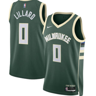 Men's Milwaukee Bucks #0 Damian Lillard Green Icon Edition Stitched Basketball Jerseys