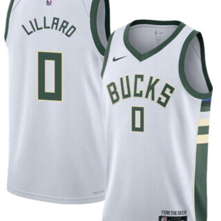 Men's Milwaukee Bucks #0 Damian Lillard White Association Edition Stitched Basketball Jersey