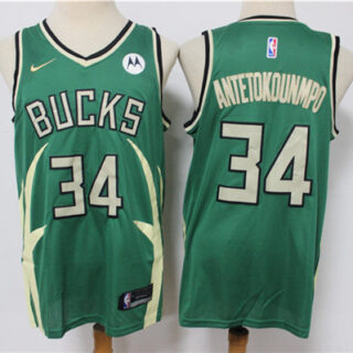 Men's Milwaukee Bucks #34 Giannis Antetokounmpo Green Stitched Jersey