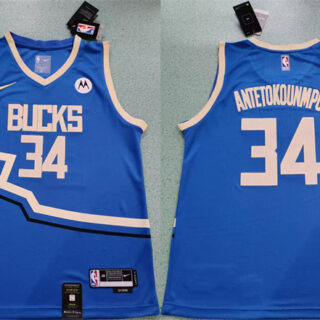 Men's Milwaukee Bucks #34 Giannis Antetokounmpo Royal 2024-25 City Edition Stitched Basketball Jersey
