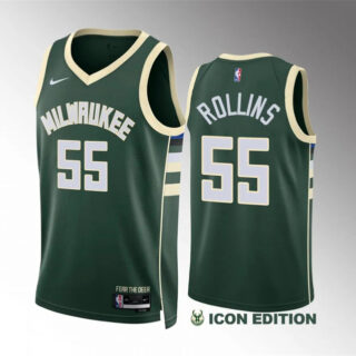 Men's Milwaukee Bucks #55 Ryan Rollins Green Icon Edition Stitched Basketball Jersey