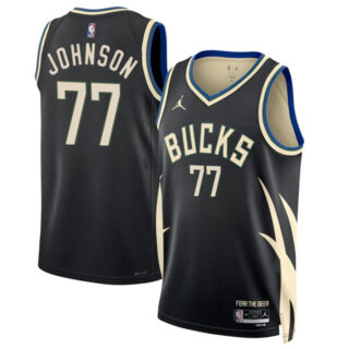 Men's Milwaukee Bucks #77 AJ Johnson Black 2024 Draft Statement Edition Stitched Basketball Jersey