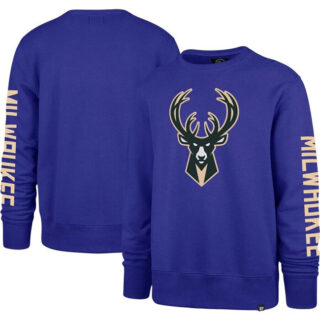 Men's Milwaukee Bucks '47 Purple 2022 23 City Edition Two-Peat Headline Pullover Sweatshirt