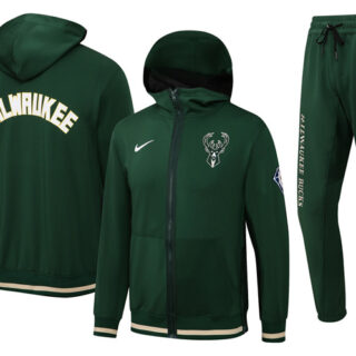 Men's Milwaukee Bucks 75th Anniversary Green Performance Showtime Full-Zip Hoodie Jacket And Pants Suit